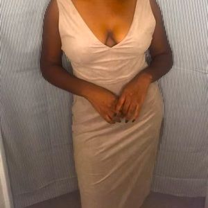 Bcbg Mid knee Beige Side splits suede cocktail dress